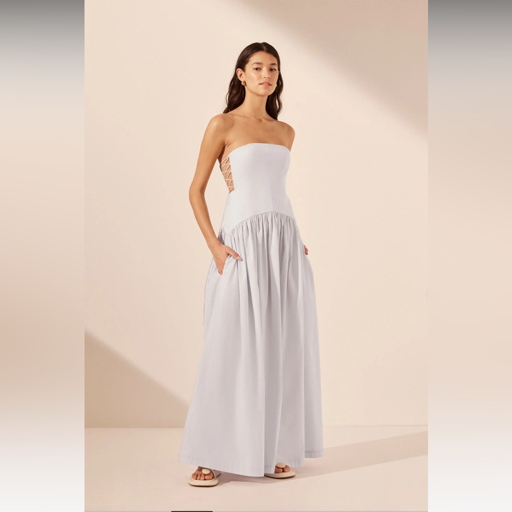 [Sold] Shona Joy Amada Lace Up Strapless Maxi Dress - Ice Blue - Picture 7 of 7